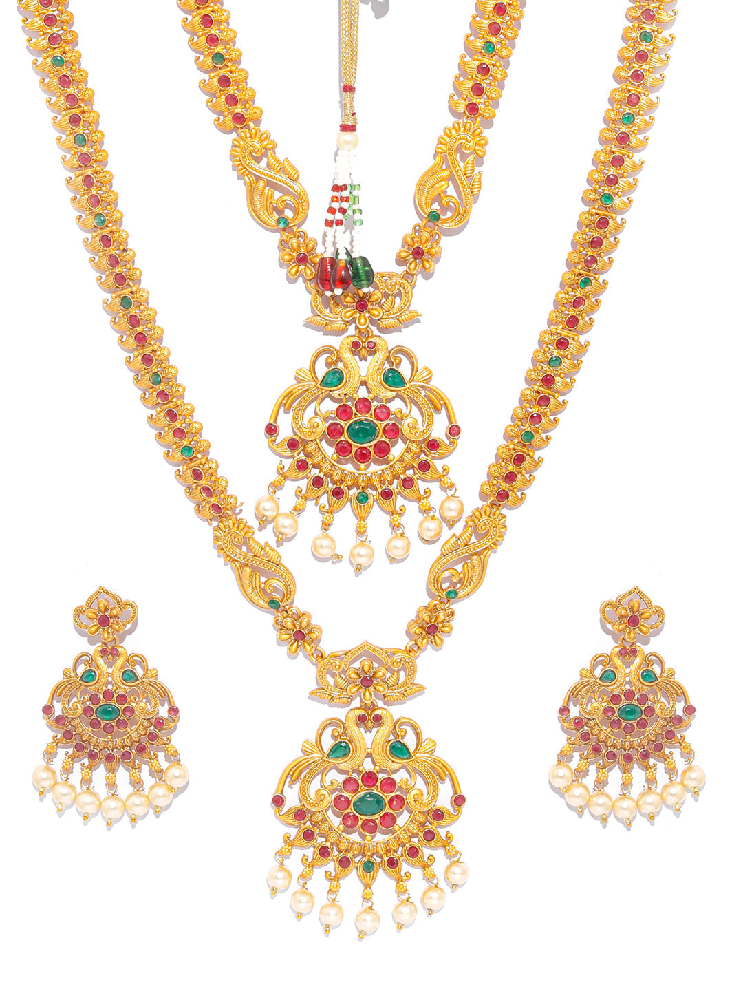 Priyaasi Women Traditional Gold Plated Real Kemp Peacock Jewelley Set - Grab2buy