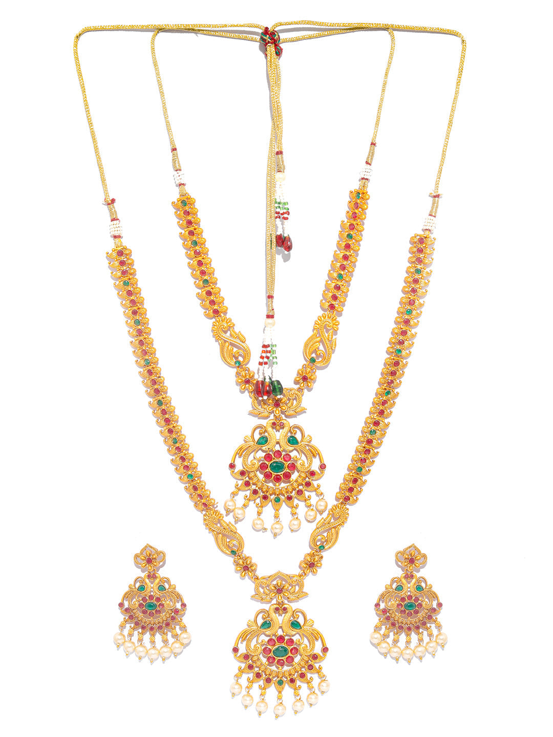 Priyaasi Women Traditional Gold Plated Real Kemp Peacock Jewelley Set - Grab2buy