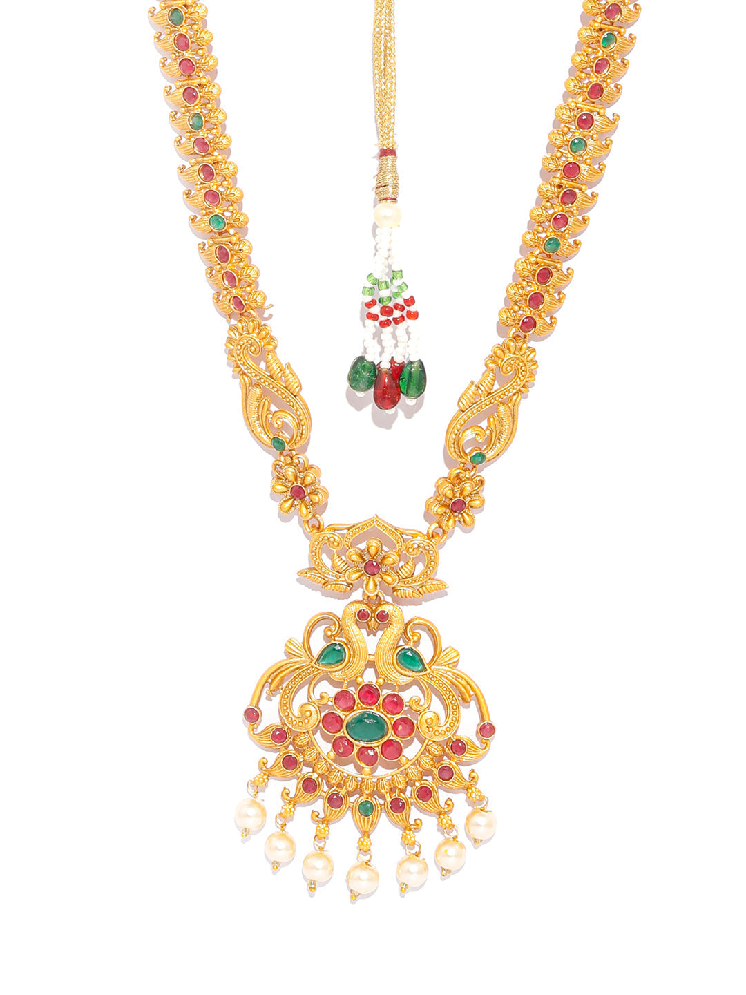 Priyaasi Women Traditional Gold Plated Real Kemp Peacock Jewelley Set - Grab2buy