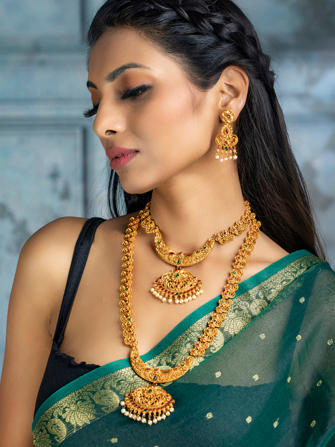 Priyaasi Women Traditional Gold Plated Real Kemp Floral Jewelley Set - Grab2buy
