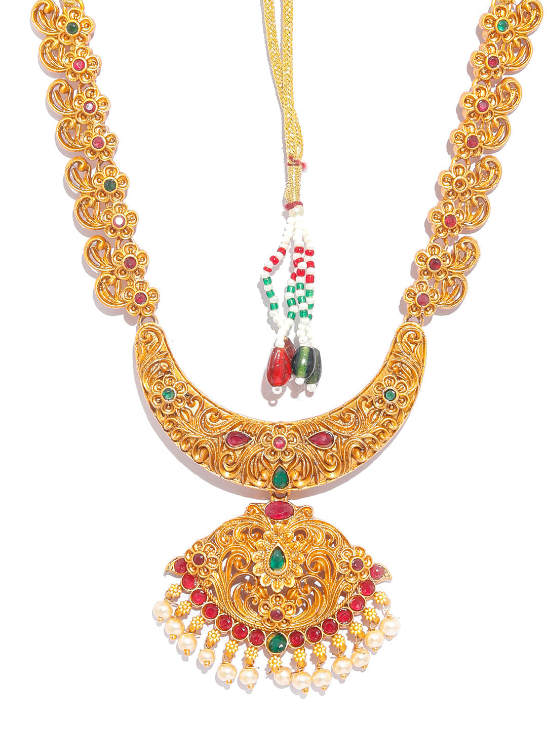 Priyaasi Women Traditional Gold Plated Real Kemp Floral Jewelley Set - Grab2buy