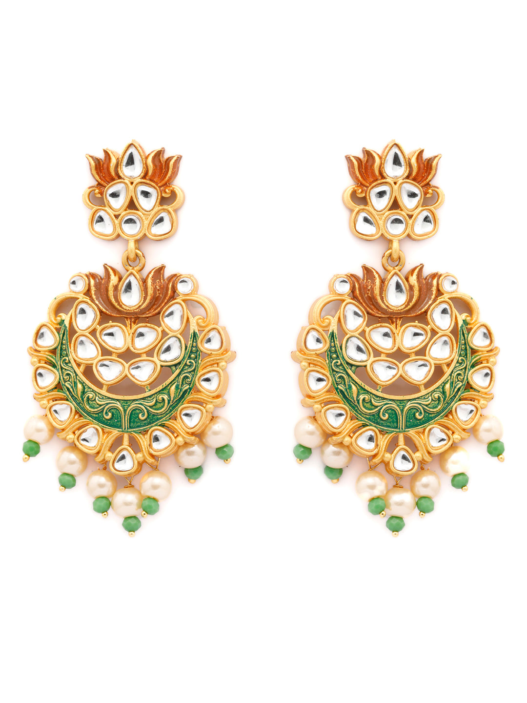 Priyaasi Women Kundan Green & Gold Lotus Meenakari Jewellery Set - Grab2buy
