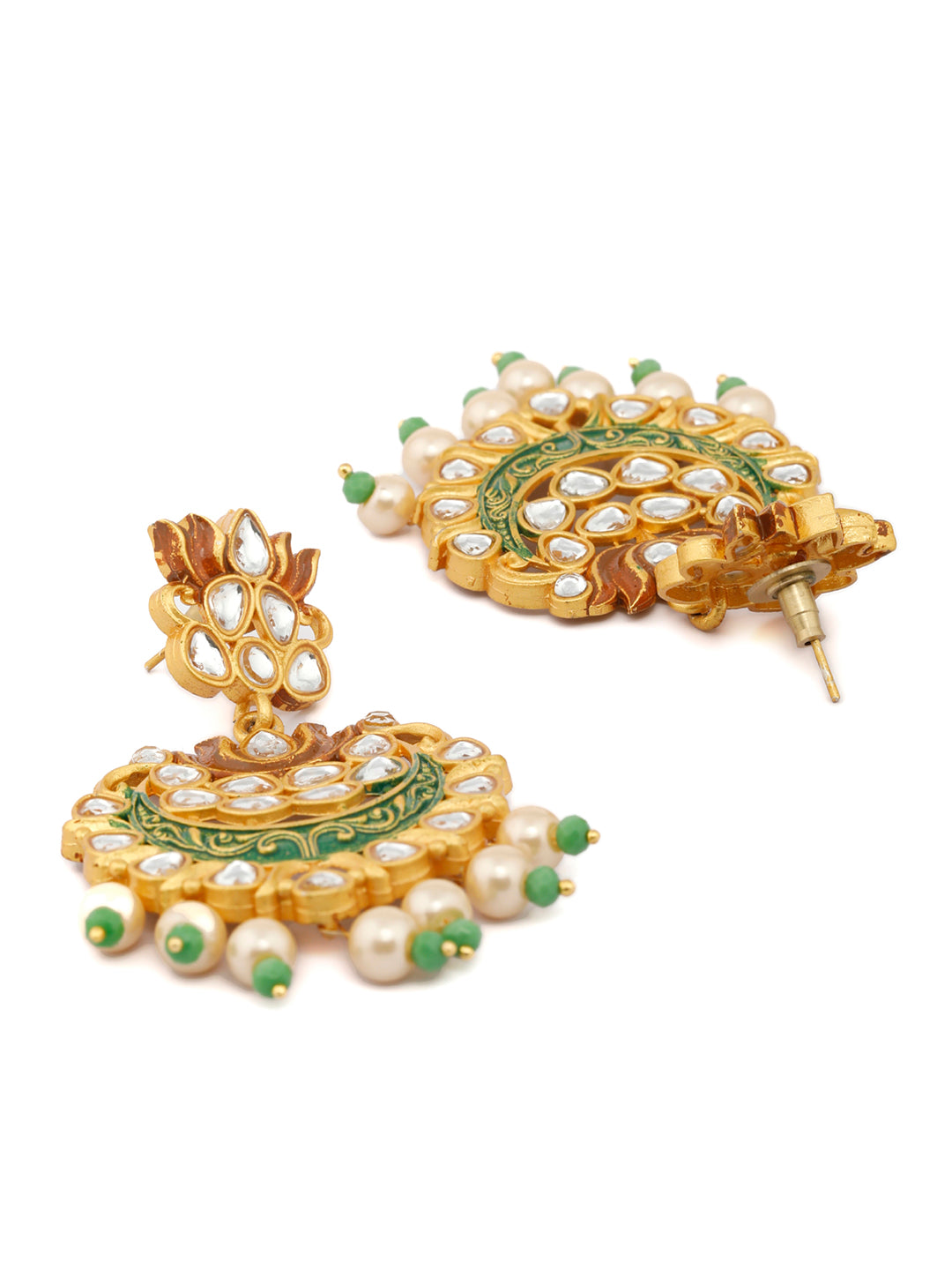 Priyaasi Women Kundan Green & Gold Lotus Meenakari Jewellery Set - Grab2buy