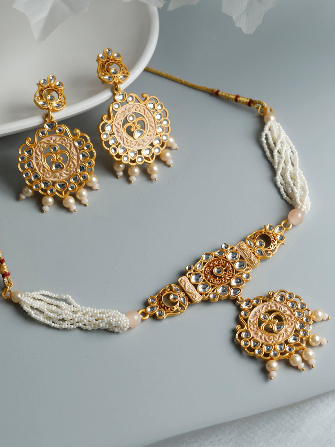 Priyaasi Women Gold & Peach Kundan Meenakari Jewellery Set - Grab2buy