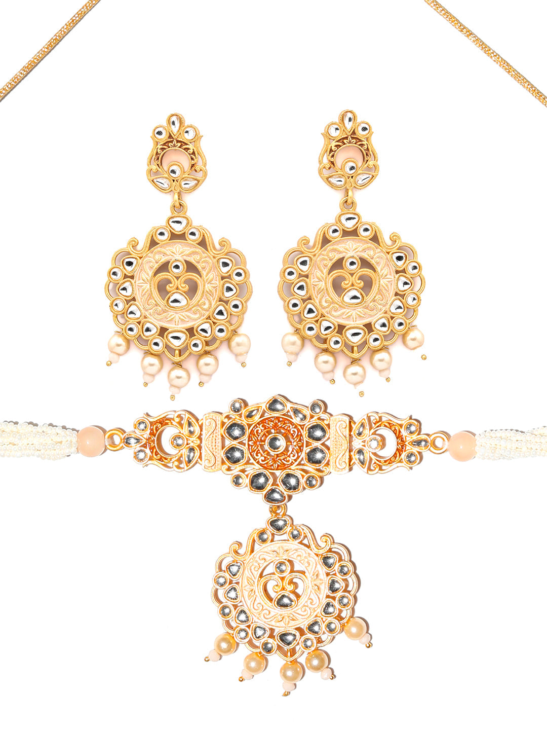 Priyaasi Women Gold & Peach Kundan Meenakari Jewellery Set - Grab2buy