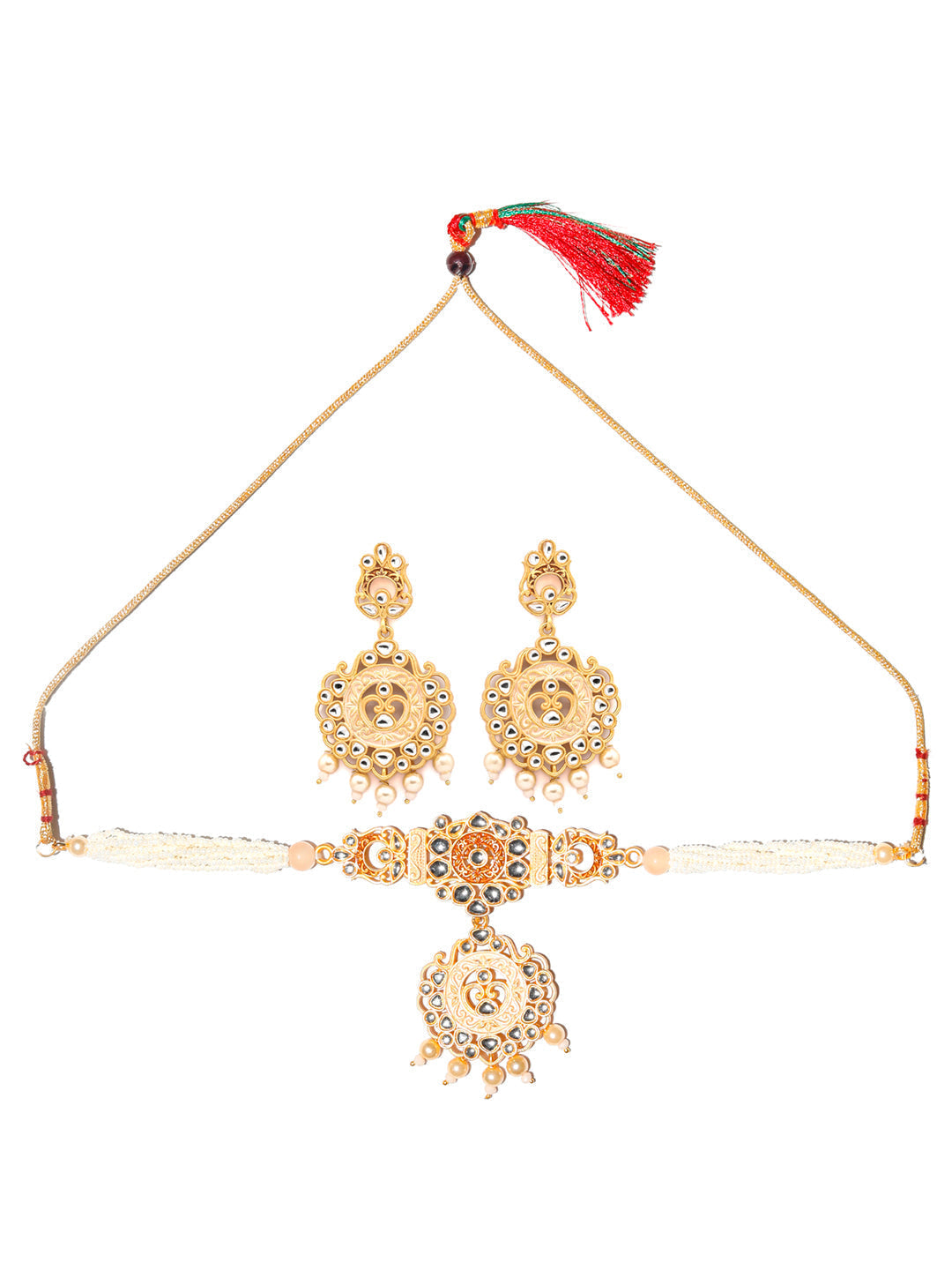 Priyaasi Women Gold & Peach Kundan Meenakari Jewellery Set - Grab2buy