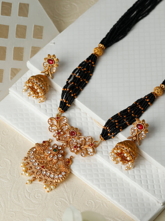Priyaasi Women Traditional Real Kemp Gold & Black Mangalsutra Set - Grab2buy