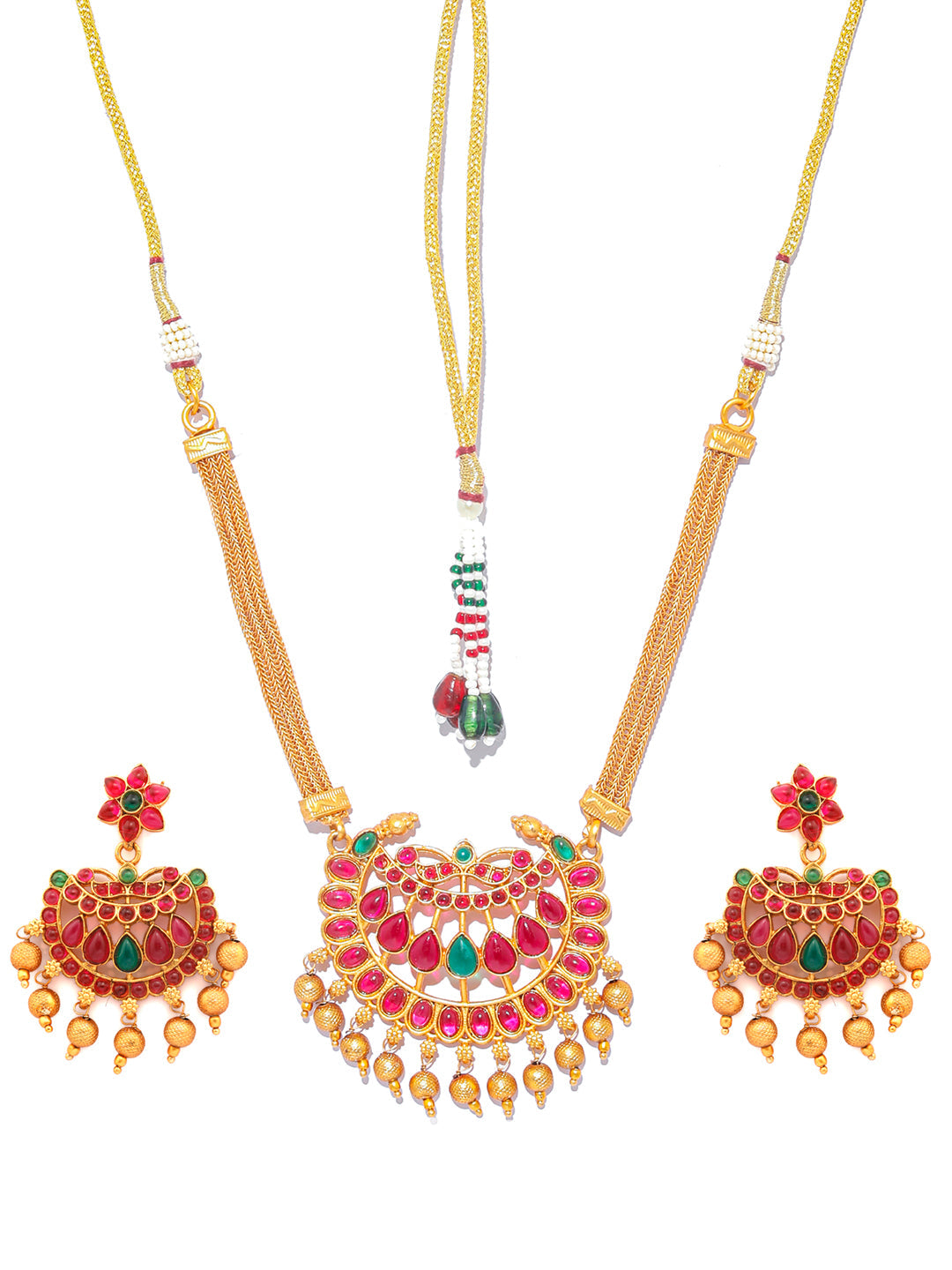 Priyaasi Women Traditional Gold Plated Real Kemp Floral Jewellery Set - Grab2buy