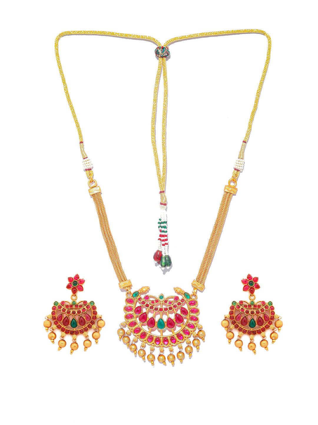 Priyaasi Women Traditional Gold Plated Real Kemp Floral Jewellery Set - Grab2buy