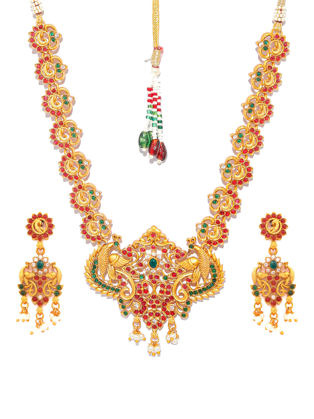 Priyaasi Women Traditional Real Kemp Gold Plated Peacock Jewellery Set - Grab2buy