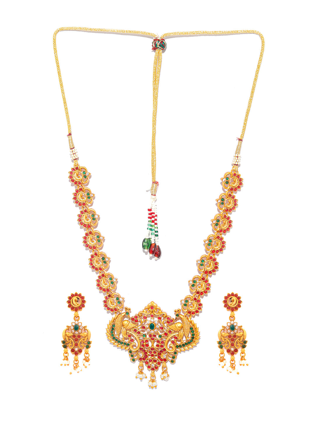 Priyaasi Women Traditional Real Kemp Gold Plated Peacock Jewellery Set - Grab2buy