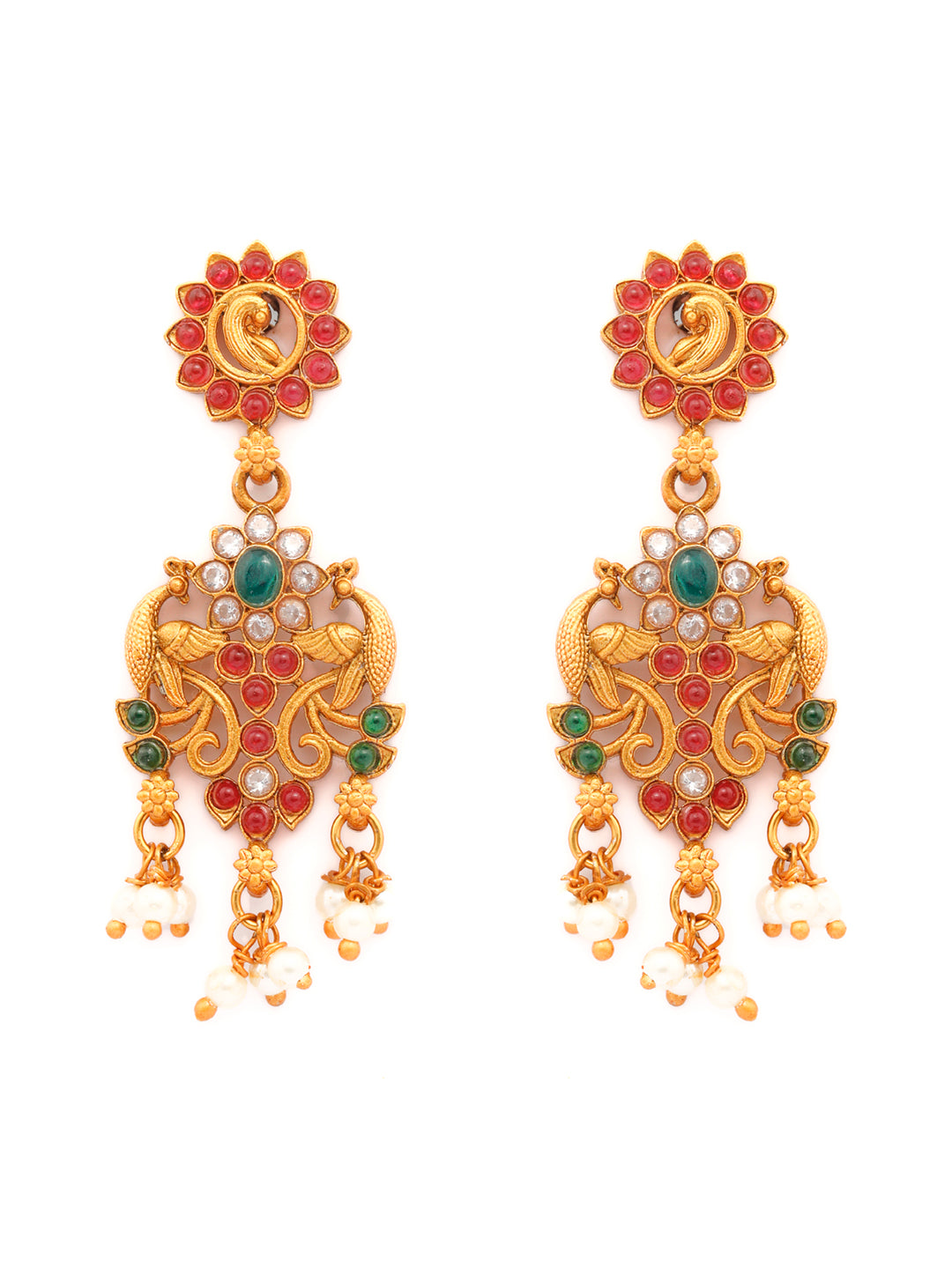 Priyaasi Women Traditional Real Kemp Gold Plated Peacock Jewellery Set - Grab2buy