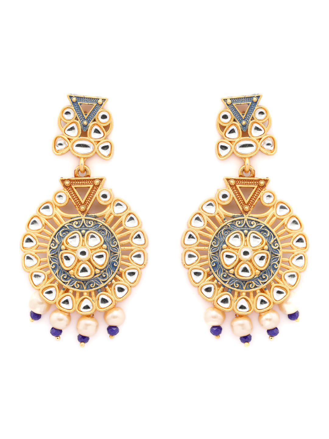 Priyaasi Women Ethnic Gold & Blue Kundan Studded Meenakari Jewellery Set - Grab2buy