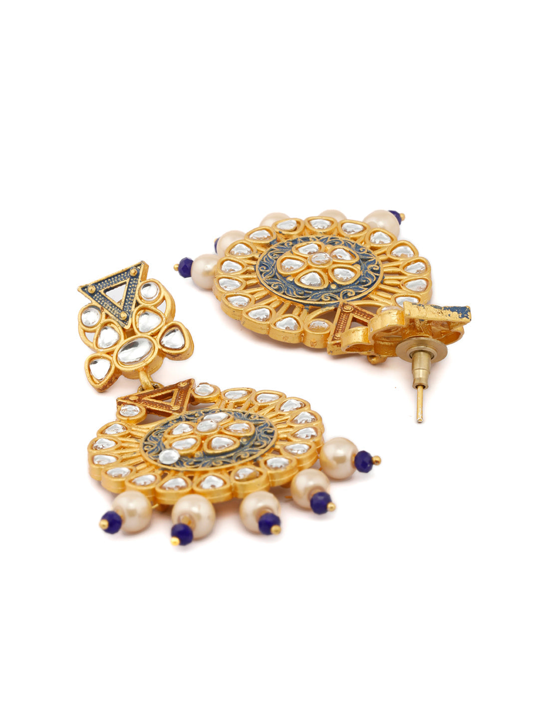 Priyaasi Women Ethnic Gold & Blue Kundan Studded Meenakari Jewellery Set - Grab2buy