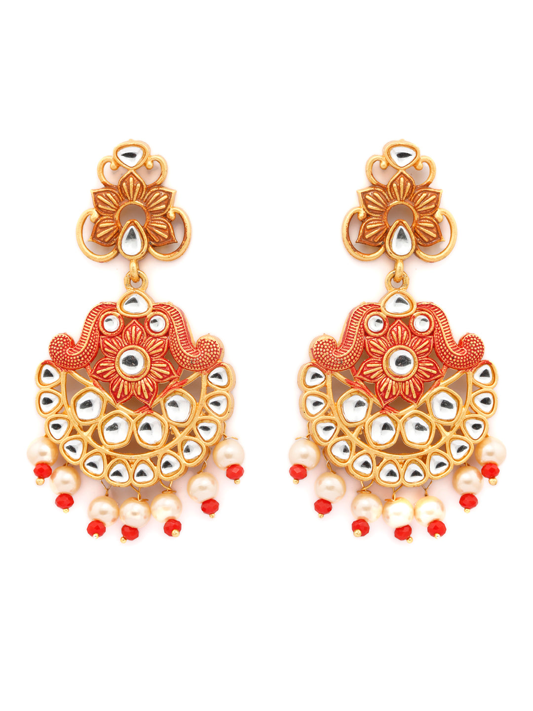 Priyaasi Women Ethnic Gold & Red Floral Meenakari Jewellery Set - Grab2buy