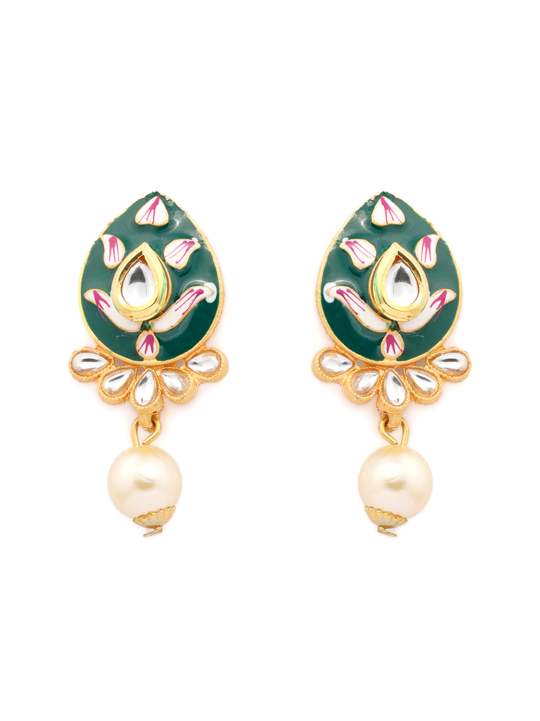 Priyaasi Women Gold & Green Kundan Studded Meenakari Jewellery Set - Grab2buy