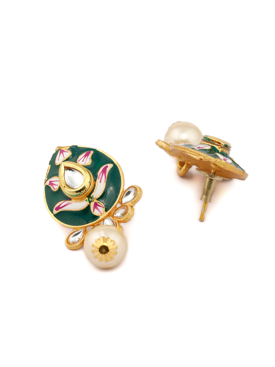 Priyaasi Women Gold & Green Kundan Studded Meenakari Jewellery Set - Grab2buy