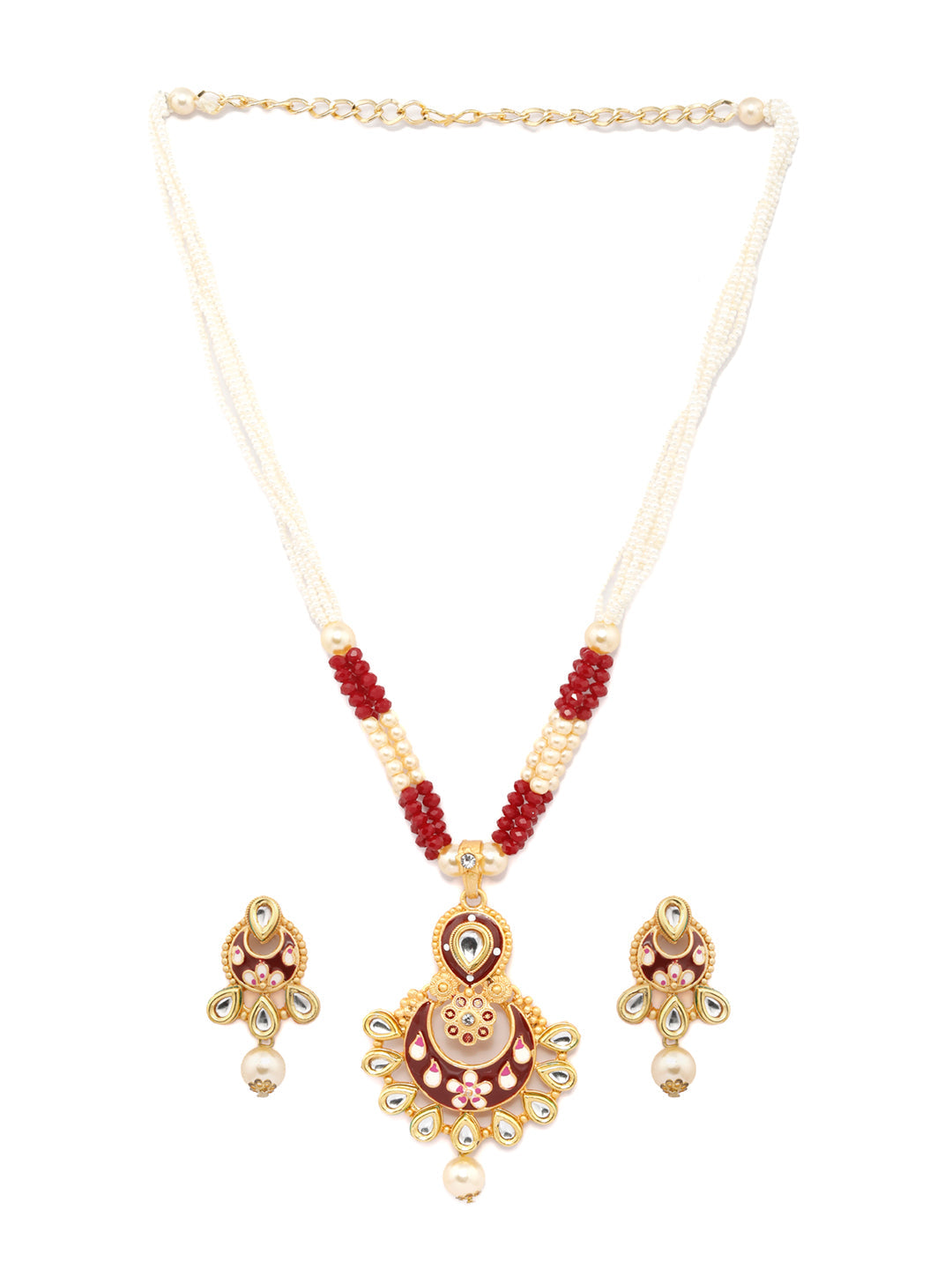 Priyaasi Women Ethnic Gold & Red Kundan Meenakari Jewellery Set - Grab2buy