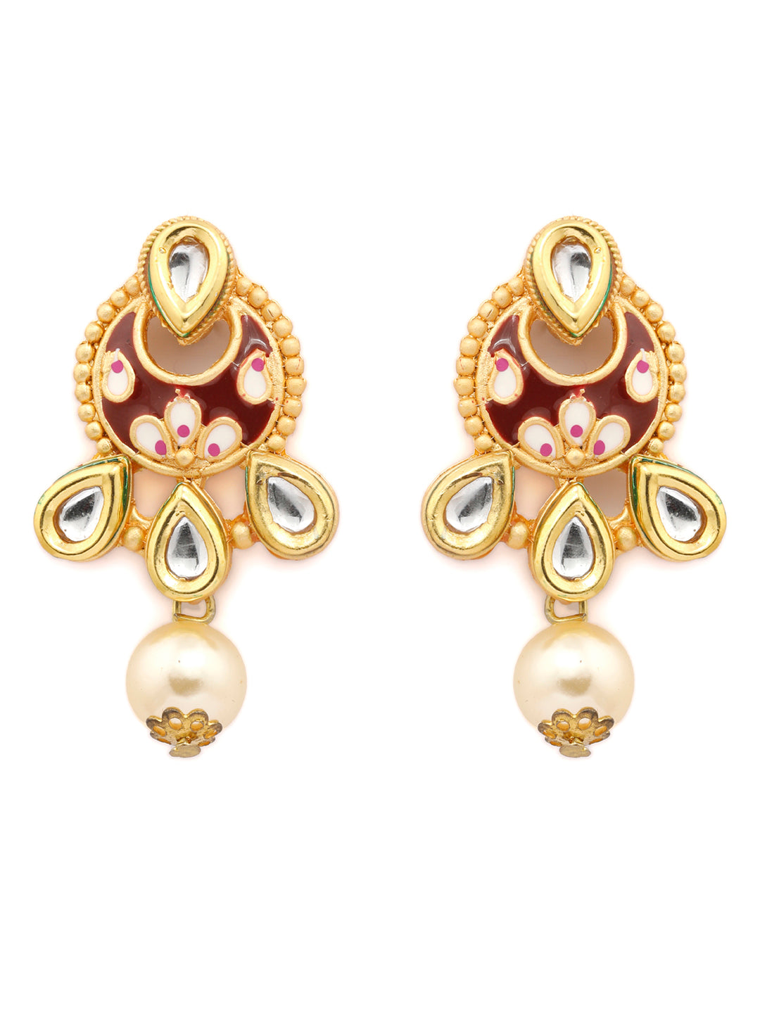 Priyaasi Women Ethnic Gold & Red Kundan Meenakari Jewellery Set - Grab2buy