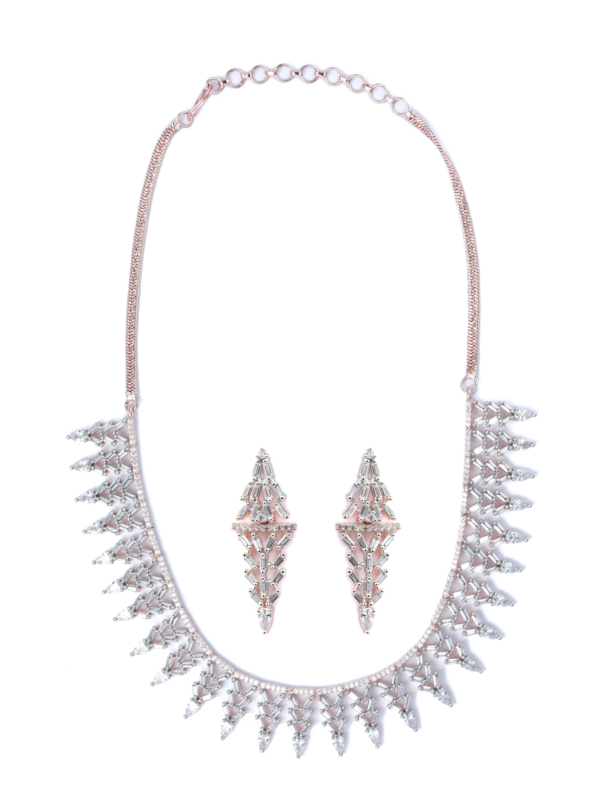 Priyaasi Women Elegant Floral American Diamond Rose Gold Jewellery Set - Grab2buy