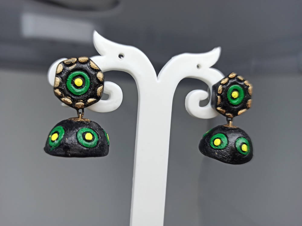 Terracotta Small Jhumkas With Studs-Black