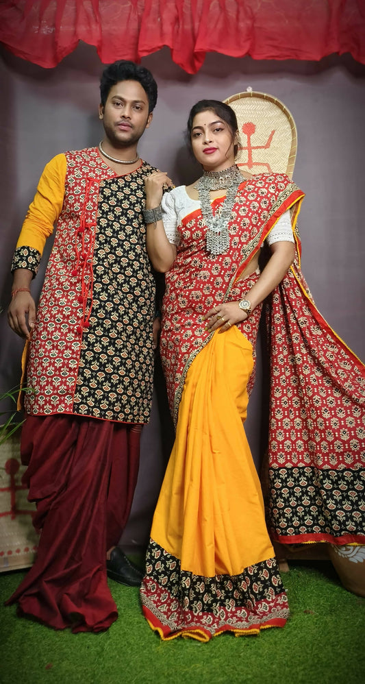 Exclusive Collection Grab2Buy With Blouse Piece For Women And Men's Kurta - Yellow