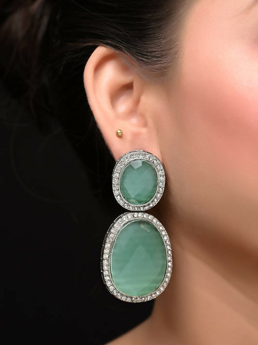 Mint Green Smart Dangler Earrings With Rhino Stone Border| Earring For Women And Girls By House of Ree House of Ree