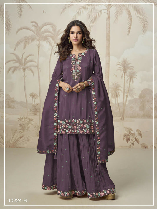 Anaita Wine Simar with Embroidery Multi & Zarkhan Work Readymade Palazzo suit