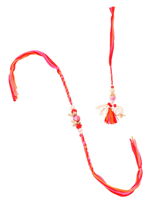 NVR Set of 2 Multicolor Artificial Stones & Beads Bhaiya Bhabhi Rakhi with Roli Chawal Chandan & Mishri | Grab2Buy