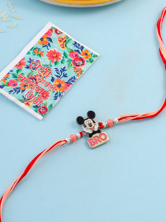 NVR Kids Micky Mouse Character Artificial Beads Thread Rakhi with Roli Chawal Chandan & Mishri | Grab2Buy