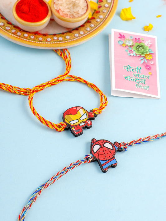 NVR Kids Set of 2 Cute Cartoon Superhero Thread Rakhi with Roli Chawal Chandan & Mishri | Grab2Buy
