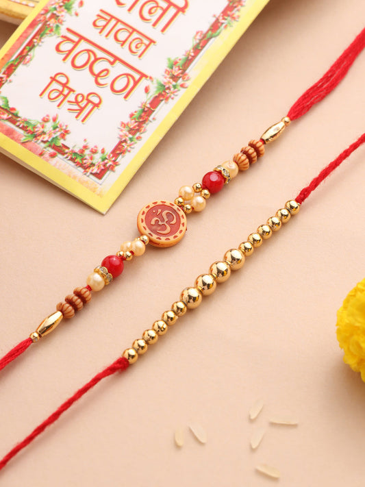 NVR Men's Set of 2 Red Religious Thread Rakhi with Roli Chawal Chandan & Mishri | Grab2Buy