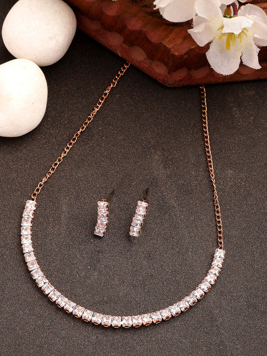 NVR Women's Rose Gold-Polished CZ-Studded Jewellery Set | Grab2Buy