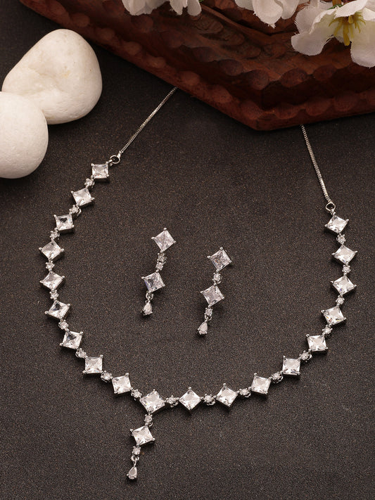 NVR Women's Silver-Plated CZ-Studded Brass Handcrafted Jewellery Set - Swadesiicart