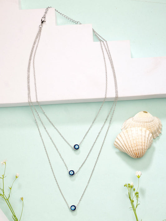 NVR Women's Silver-Plated Evil Eye Layered Chain
