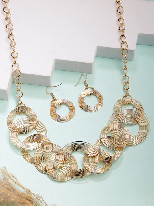 NVR Women's Gold-Polished Circular Shaped Jewellery set NR Retail-NVR