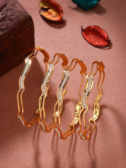 NVR Women's Set of 4 Gold-Polished Cubic Zirconia Stone Studded Bangles | Grab2Buy