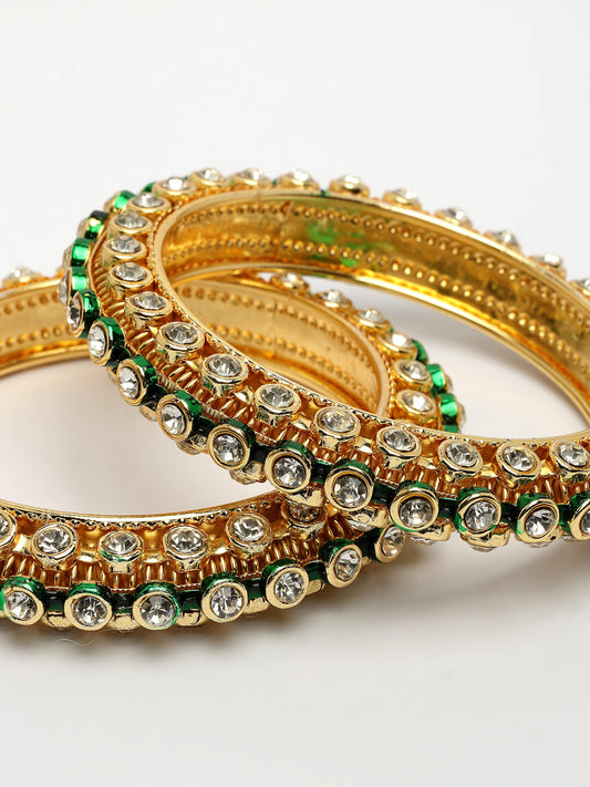 NVR Women's Set of 2 Gold-Polished Kundan Studded Bangles