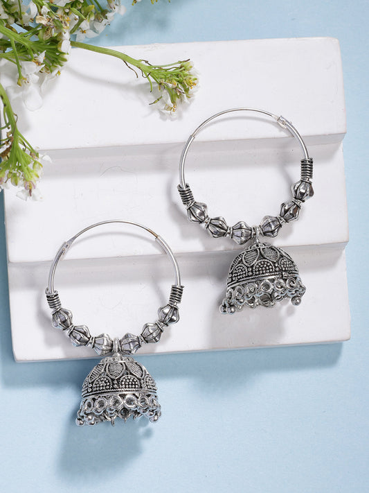 NVR Women's Handmade Silver Plated Oxidized Traditional Jhumka Earrings | Grab2Buy