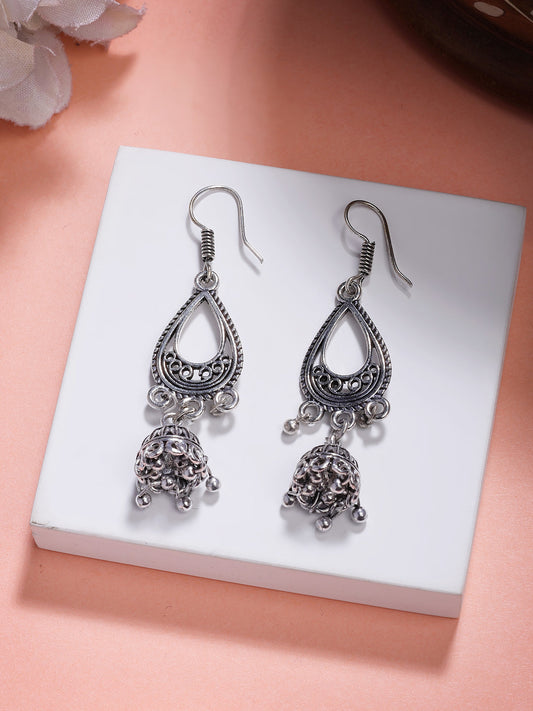 NVR Women Silver Plated German Silver Jhumka Earrings NR Retail-NVR