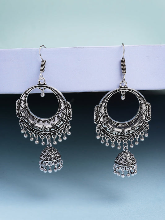 NVR Women's Unique Silver Plated German Silver Jhumka Earrings NR Retail-NVR