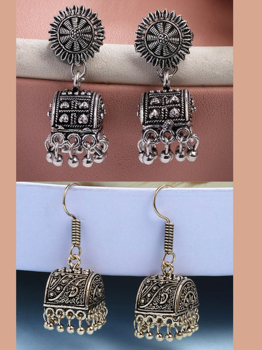 NVR Women Set of 2 Oxidized Contemporary Jhumka Earrings | Grab2Buy