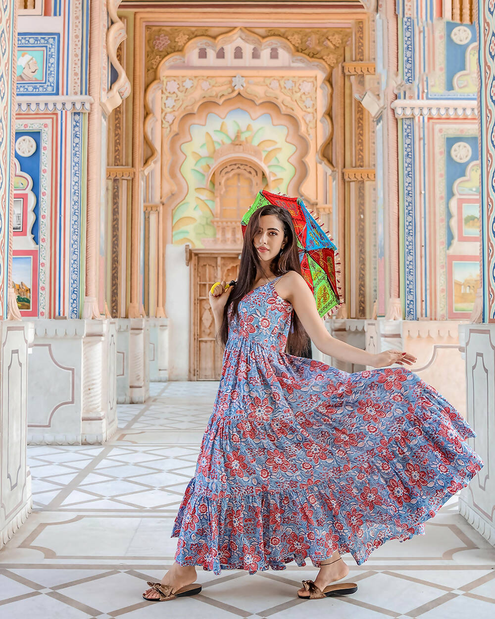 Designer Partywear Printed Blue Pure Maslin Gown - Anbazaar - Grab2buy