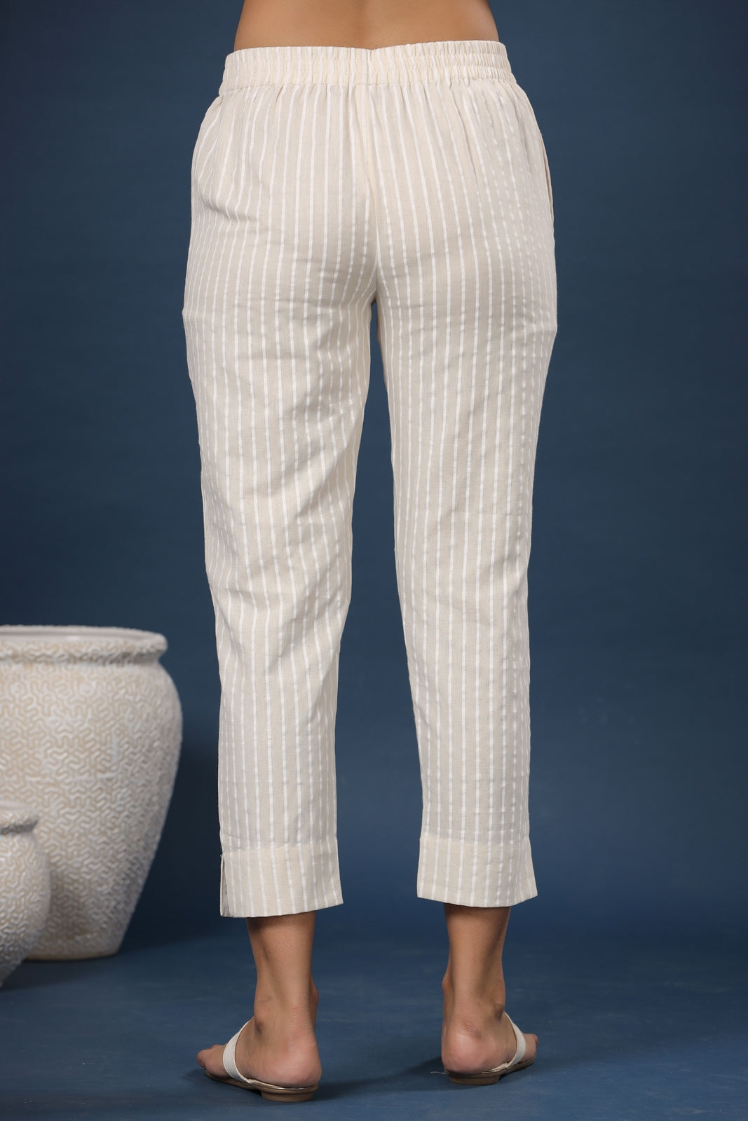 Juniper Women Natural Cotton Flex Striped Slim Fit Pant/Slim Pant - Grab2buy