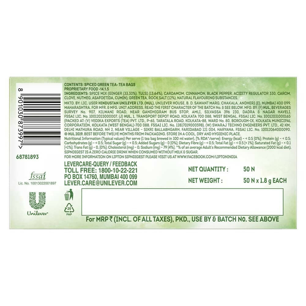 Lipton SipNDigest With Tulsi & Rock Salt Ginger Green Tea Bags - Grab2buy
