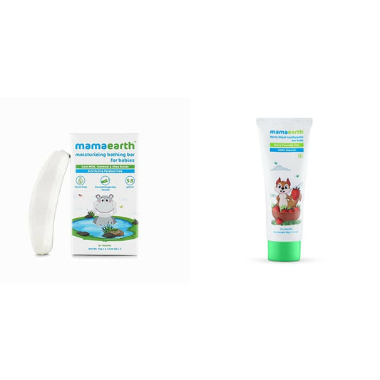 Mamaearth Moisturizing Baby Bathing Soap Bar & Natural Berry Blast Kids Toothpaste Genie India