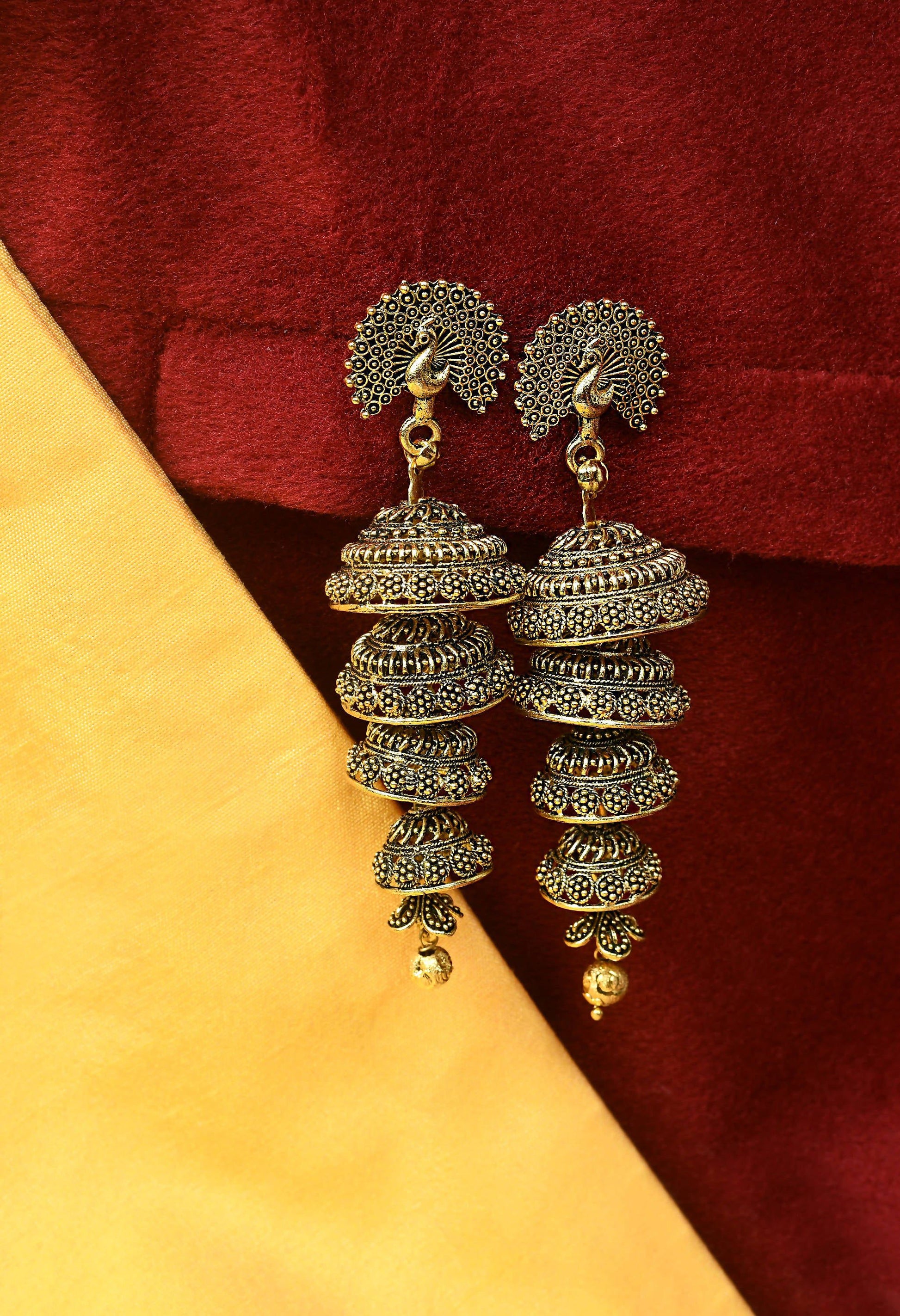 Mominos Fashion Johar Kamal Peacock Design Golden Colour Earrings - Grab2buy