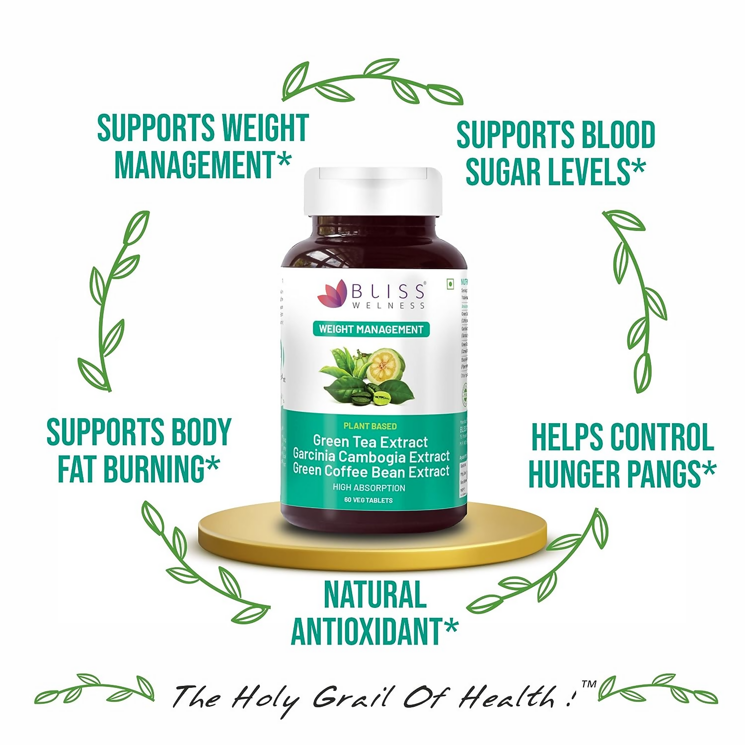 Bliss Welness Green Tea + Garcinia + Green Coffee Bean Extract Tablets - Distacart