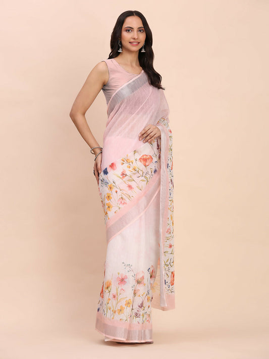 Shree Shyam Fashion Linen Cotton Light Pink Saree