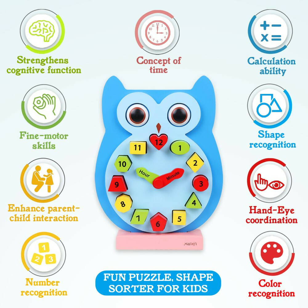 Matoyi Wooden Colorful Owl Clock With Magnetic Blocks - Grab2buy